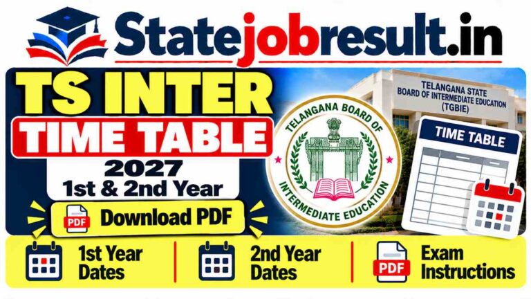 TS Inter Time Table 2027, Download TGBIE Inter 1st 2nd Year Time Table PDF