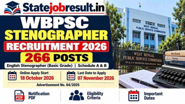 WBPSC Stenographer Recruitment 2026 Out, Apply Online for 266 Posts